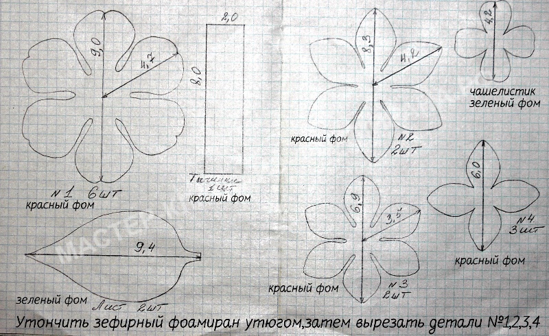 схема выкройки цветка Камелия