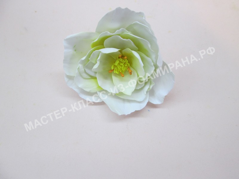 мастер-класс резинка со цветком из фоамирана "Белый шиповник"